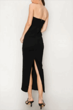 Minimalist Raw Hem Strapless Back Slit Column Tube Maxi Dress - Image 10