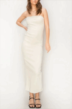 Minimalist Raw Hem Strapless Back Slit Column Tube Maxi Dress - Image 9