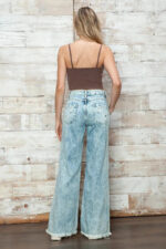 High Waisted Acid Wash Distressed Wide Leg Denim Jeans - Image 2