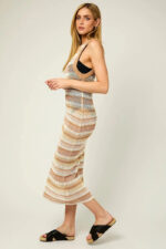 Sleeveless High Neck Stripe Sweater Midi Dress - Image 4