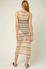 Sleeveless High Neck Stripe Sweater Midi Dress - Image 2