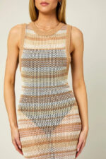 Sleeveless High Neck Stripe Sweater Midi Dress - Image 8