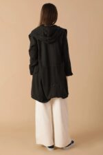 Draped Wide Asymmetrical Lapel Collar Hooded Jacket - Image 2