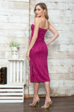 Chevron Pattern Strapless Side Slit Bodycon Midi Dress - Image 2