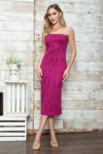 Chevron Pattern Strapless Side Slit Bodycon Midi Dress - Image 3