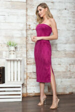 Chevron Pattern Strapless Side Slit Bodycon Midi Dress