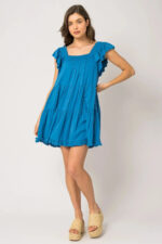Ruffle Sleeves Square Neckline Tiered Mini Dress - Image 5
