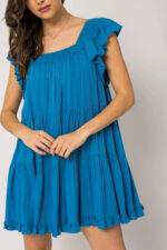 Ruffle Sleeves Square Neckline Tiered Mini Dress - Image 4