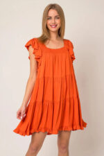 Ruffle Sleeves Square Neckline Tiered Mini Dress - Image 6