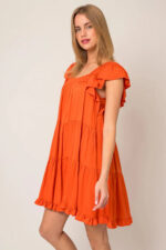 Ruffle Sleeves Square Neckline Tiered Mini Dress - Image 8