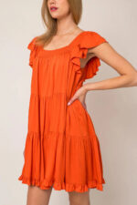 Ruffle Sleeves Square Neckline Tiered Mini Dress - Image 9
