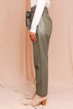 Paperbag High Waist Belted Vegan Trousers - Image 3
