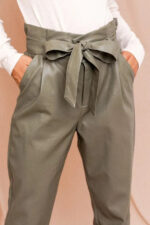 Paperbag High Waist Belted Vegan Trousers - Image 4