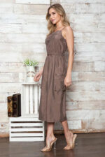 Utility Safari Style Zippered Pockets Drawstring Waist Midi Dress - Image 3
