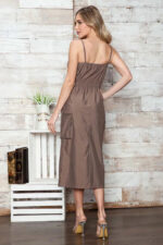 Utility Safari Style Zippered Pockets Drawstring Waist Midi Dress - Image 2