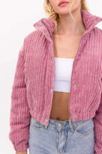 Cropped Corduroy High Collar Puffer Jacket - Image 5