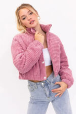 Cropped Corduroy High Collar Puffer Jacket - Image 3