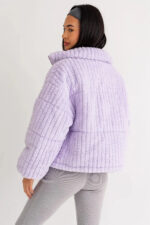 Zip Up Stand Up Collar Fuzzy Puff Jacket - Image 2