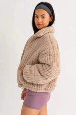 Zip Up Stand Up Collar Fuzzy Puff Jacket - Image 7