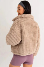 Zip Up Stand Up Collar Fuzzy Puff Jacket - Image 8