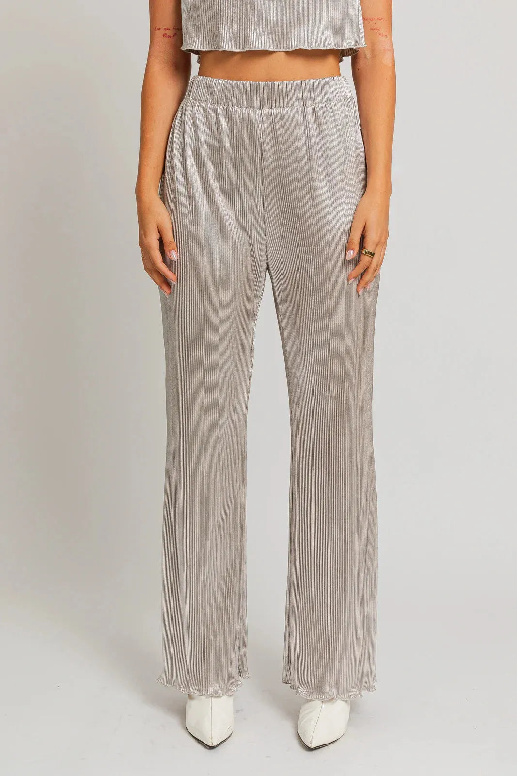 SP9314_TAUPE_SILVER_3 Shimmer Plated Wide Disco Pants - Image 1