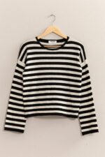 Classic Horizontal Striped Soft Knit Crew Neck Relaxed Fit Long Sleeve Pullover Sweater