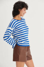 Classic Horizontal Striped Soft Knit Crew Neck Relaxed Fit Long Sleeve Pullover Sweater - Image 6