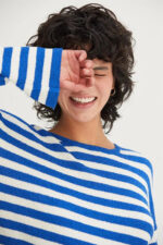 Classic Horizontal Striped Soft Knit Crew Neck Relaxed Fit Long Sleeve Pullover Sweater - Image 8