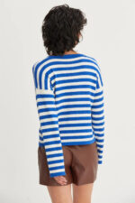 Classic Horizontal Striped Soft Knit Crew Neck Relaxed Fit Long Sleeve Pullover Sweater - Image 5