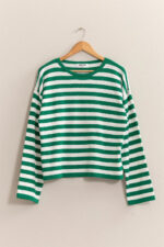 Classic Horizontal Striped Soft Knit Crew Neck Relaxed Fit Long Sleeve Pullover Sweater - Image 9