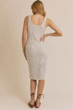 Cream Ribbed Knit Tank Contemporary Bodycon Elegance Midi Dress - Image 2