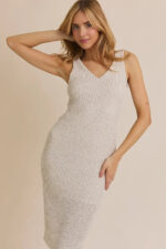 Cream Ribbed Knit Tank Contemporary Bodycon Elegance Midi Dress - Image 4