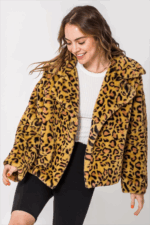 Leopard Print Sherpa Teddy Bear Cozy Oversized Fashion Bomber Jacket