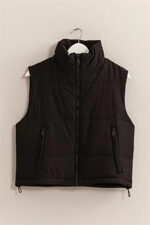 Lightweight Side Drawstring Front Pocket Neutral Puffer Quilted Vest - Image 7