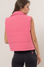 Lightweight Side Drawstring Front Pocket Neutral Puffer Quilted Vest - Image 2