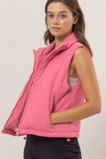 Lightweight Side Drawstring Front Pocket Neutral Puffer Quilted Vest - Image 3