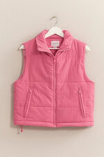 Lightweight Side Drawstring Front Pocket Neutral Puffer Quilted Vest - Image 4