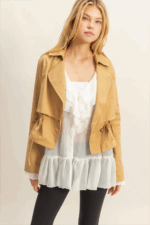 Cropped Double Breasted Trench Coat Khaki Belted Fall Jacket