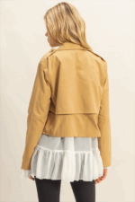 Cropped Double Breasted Trench Coat Khaki Belted Fall Jacket - Image 2