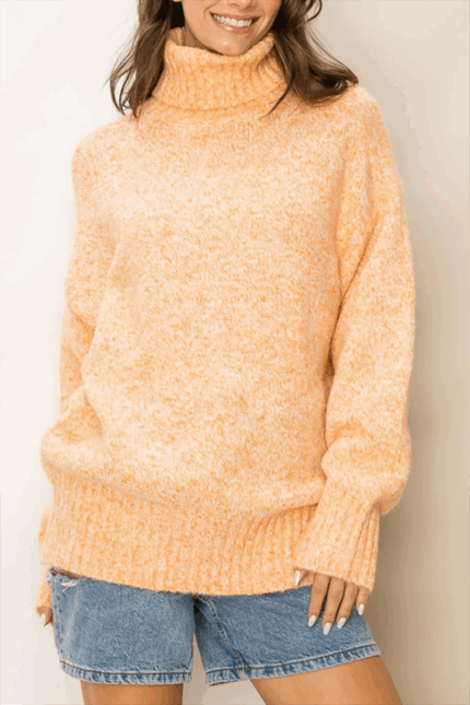 Chunky Knit Mock Neck Long Sleeve Oversized Cozy Speckled Pullover Sweater