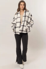 Oversize Plaid Long Sleeve Side Slit Pockets Jacket Shacket - Image 6