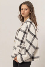 Oversize Plaid Long Sleeve Side Slit Pockets Jacket Shacket - Image 5