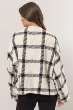 Oversize Plaid Long Sleeve Side Slit Pockets Jacket Shacket - Image 4