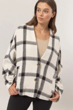 Oversize Plaid Long Sleeve Side Slit Pockets Jacket Shacket - Image 3