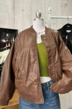 Vegan Leather Zipper Up Side Pocket Edgy Style Jacket - Image 2