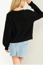 Balloon Sleeve Crew Neck Ribbed Knit Cozy Boutique Fashion Sweater - Image 2