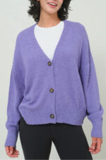 Soft Textured Button Front V-Neck Long Sleeve Cozy Boutique Fashion Cardigan Sweater - Image 3