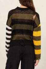 Colorblock Daisy Floral Print Distressed Mock Neck Lightweight Sweater - Image 5