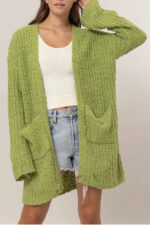 Popcorn Knit Open Front with Pockets Oversized Long Sleeve Sweater Cardigan - Image 3
