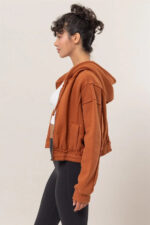 Cropped Zip Up Trendy Seam Detailing Fleece Fall Hoodie Jacket - Image 7